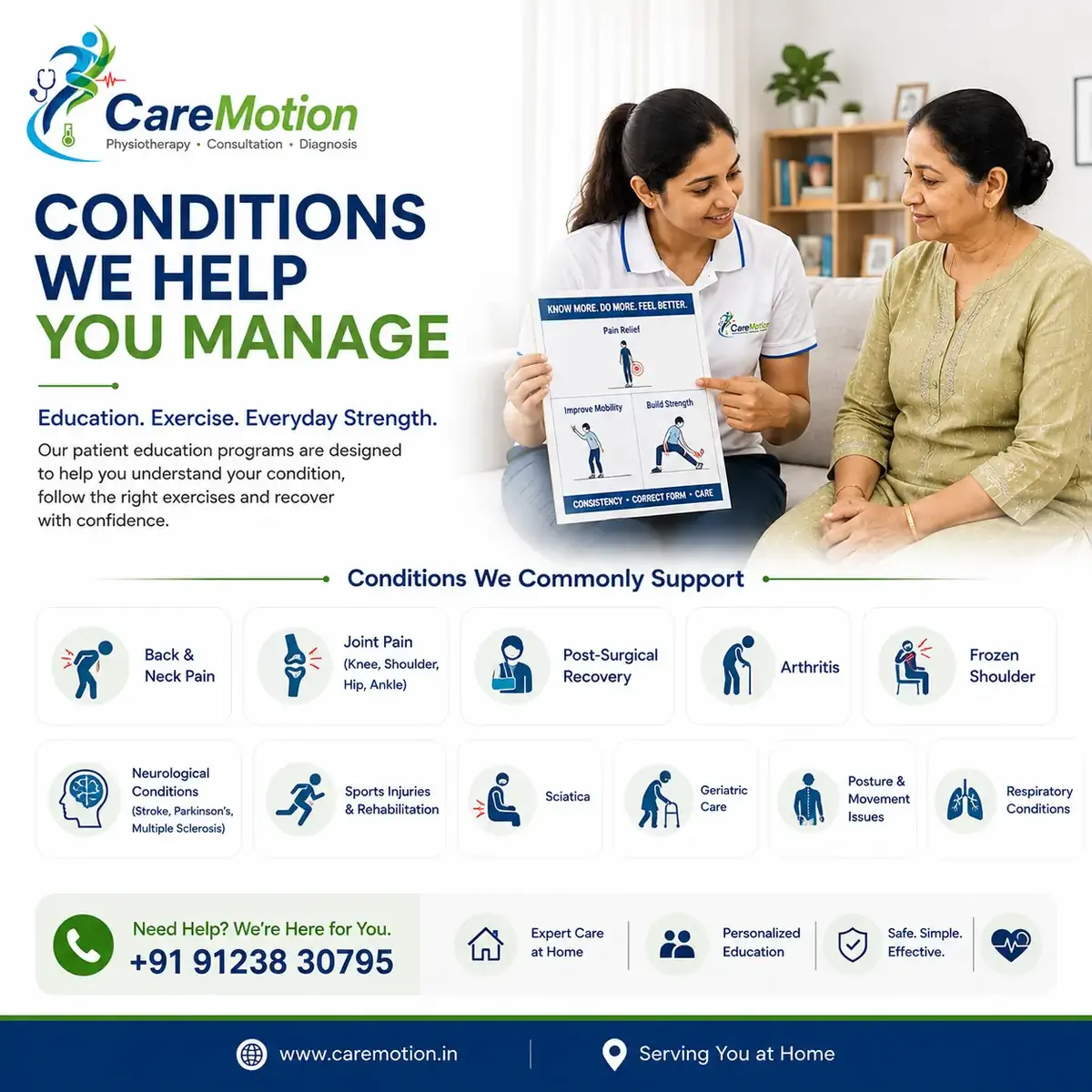 Physiotherapist discussing a pre-surgical education plan with a patient in Kolkata