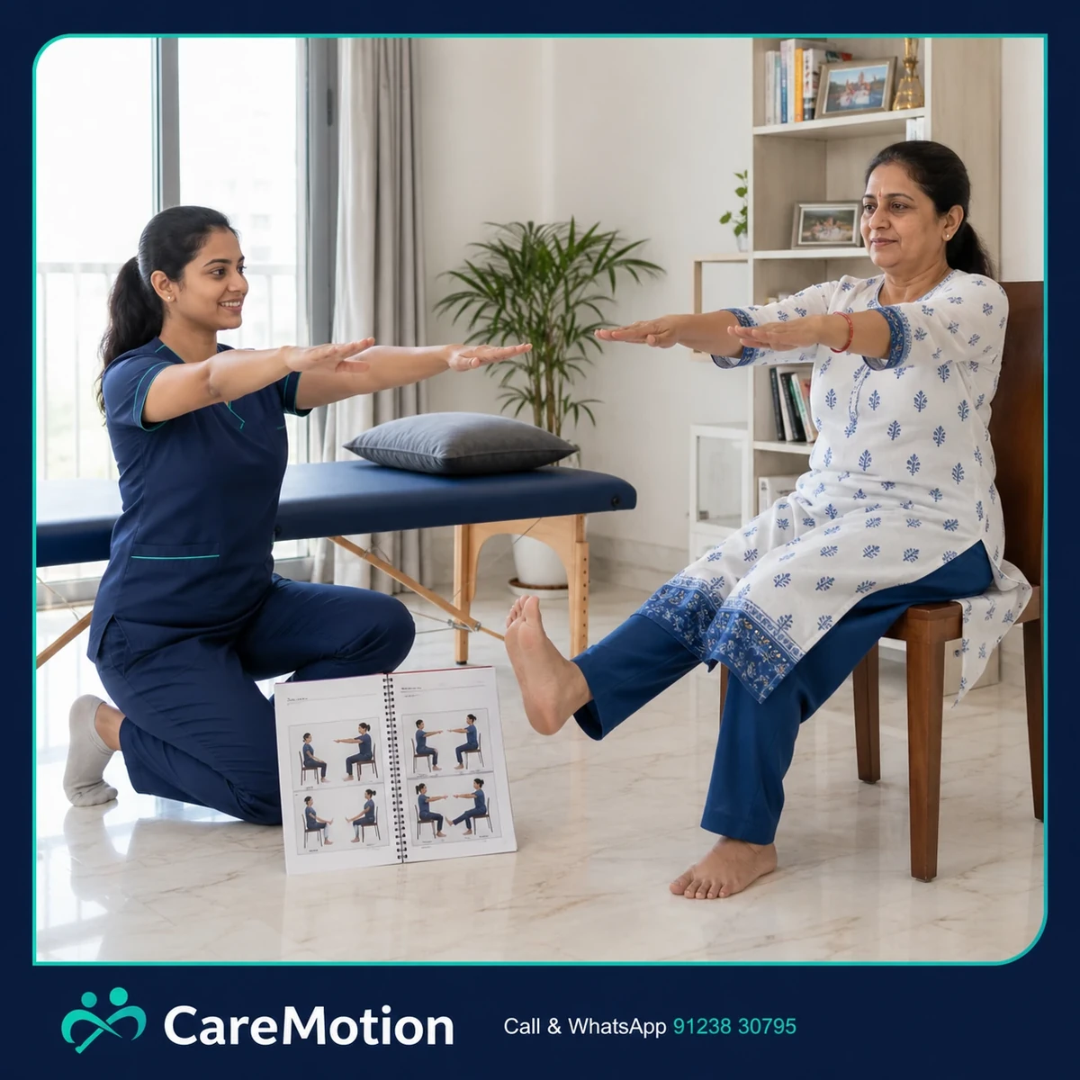 Physiotherapist guiding a structured health education and planning session in Kolkata