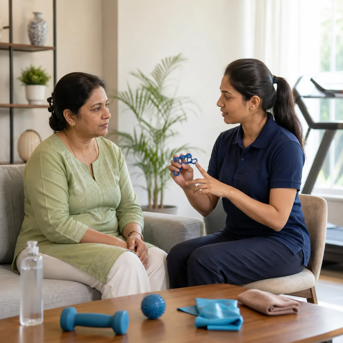 Physiotherapist completing an individualized Rheumatoid Arthritis Rehabilitation assessment in Kolkata