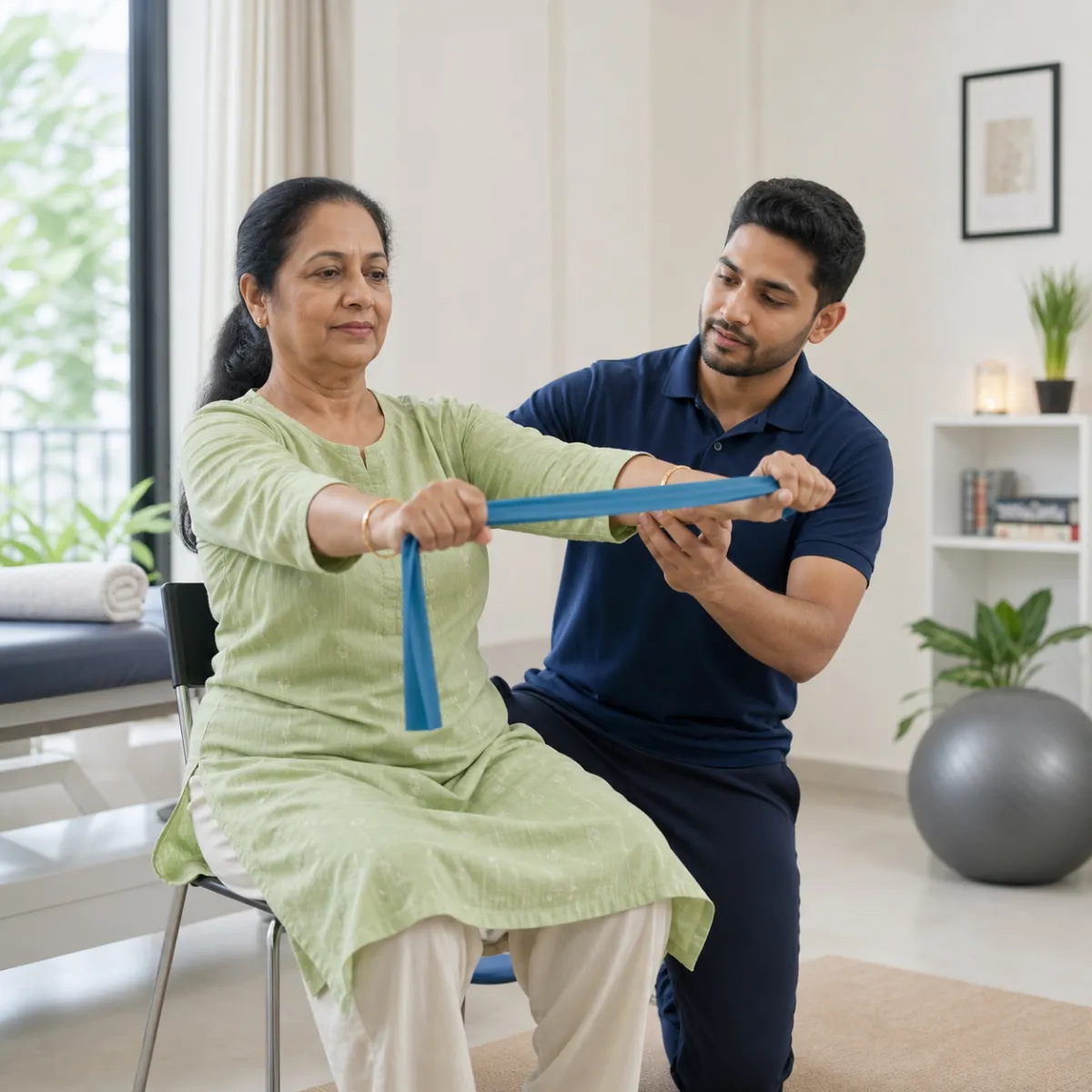 Physiotherapist guiding a structured Rheumatoid Arthritis Rehabilitation treatment session in Kolkata