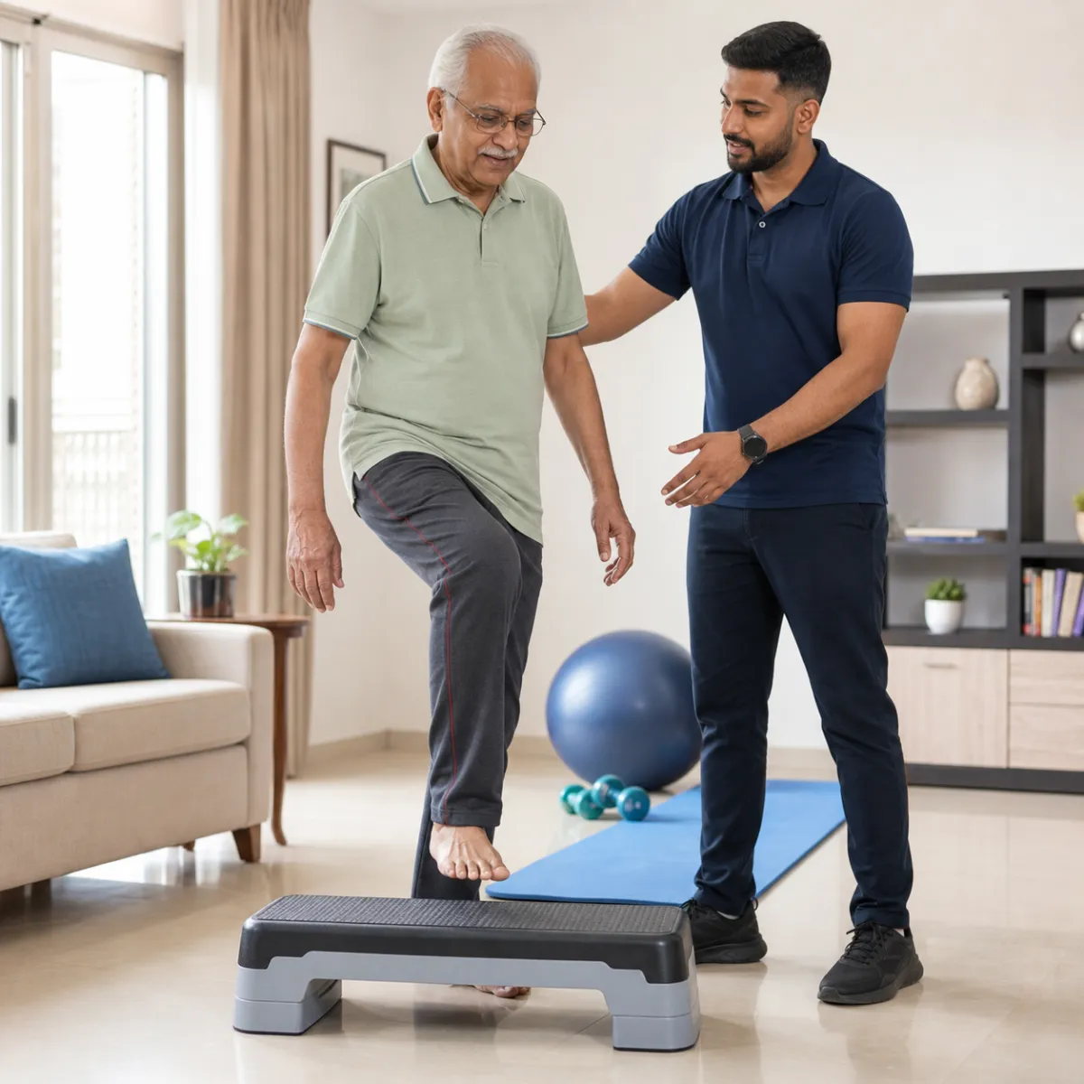 Patient participating in a goal-focused Senior Health and Mobility Check-Up session with a physiotherapist in Kolkata