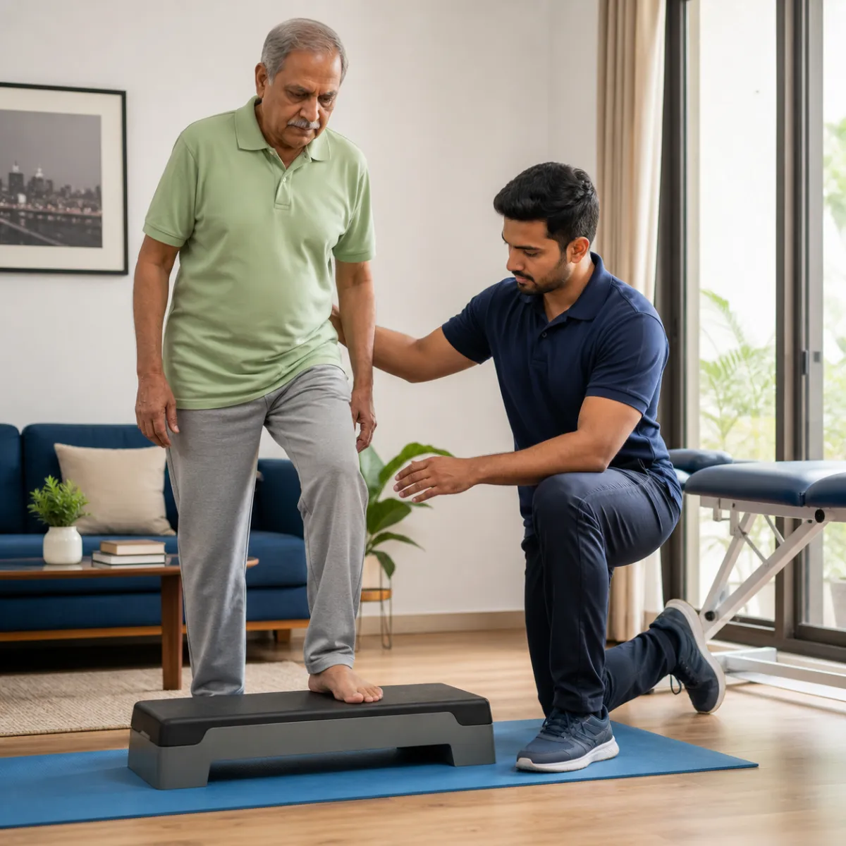 Physiotherapist assessing symptoms and functional limitations relevant to Senior Health and Mobility Check-Up in Kolkata