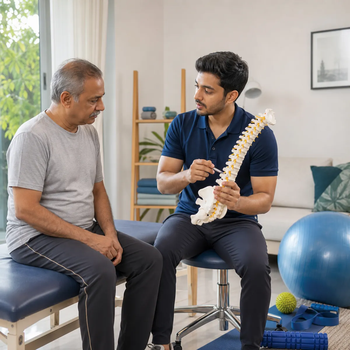 Physiotherapist completing an individualized Spine Surgery Rehabilitation assessment in Kolkata