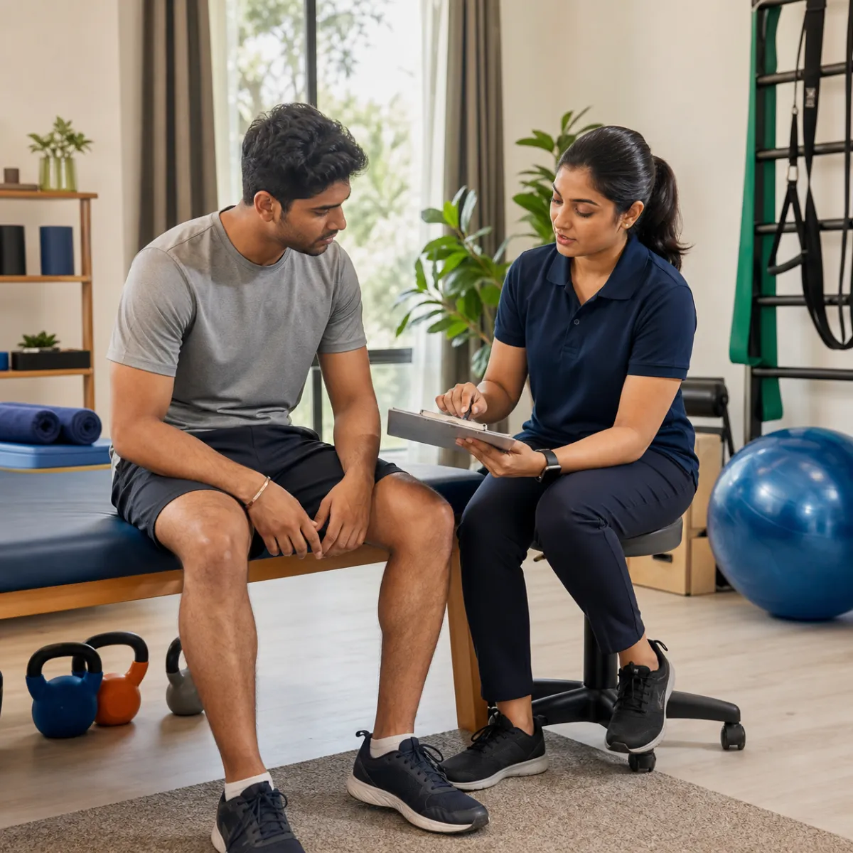 Physiotherapist completing an individualized Sports Physiotherapy assessment in Kolkata