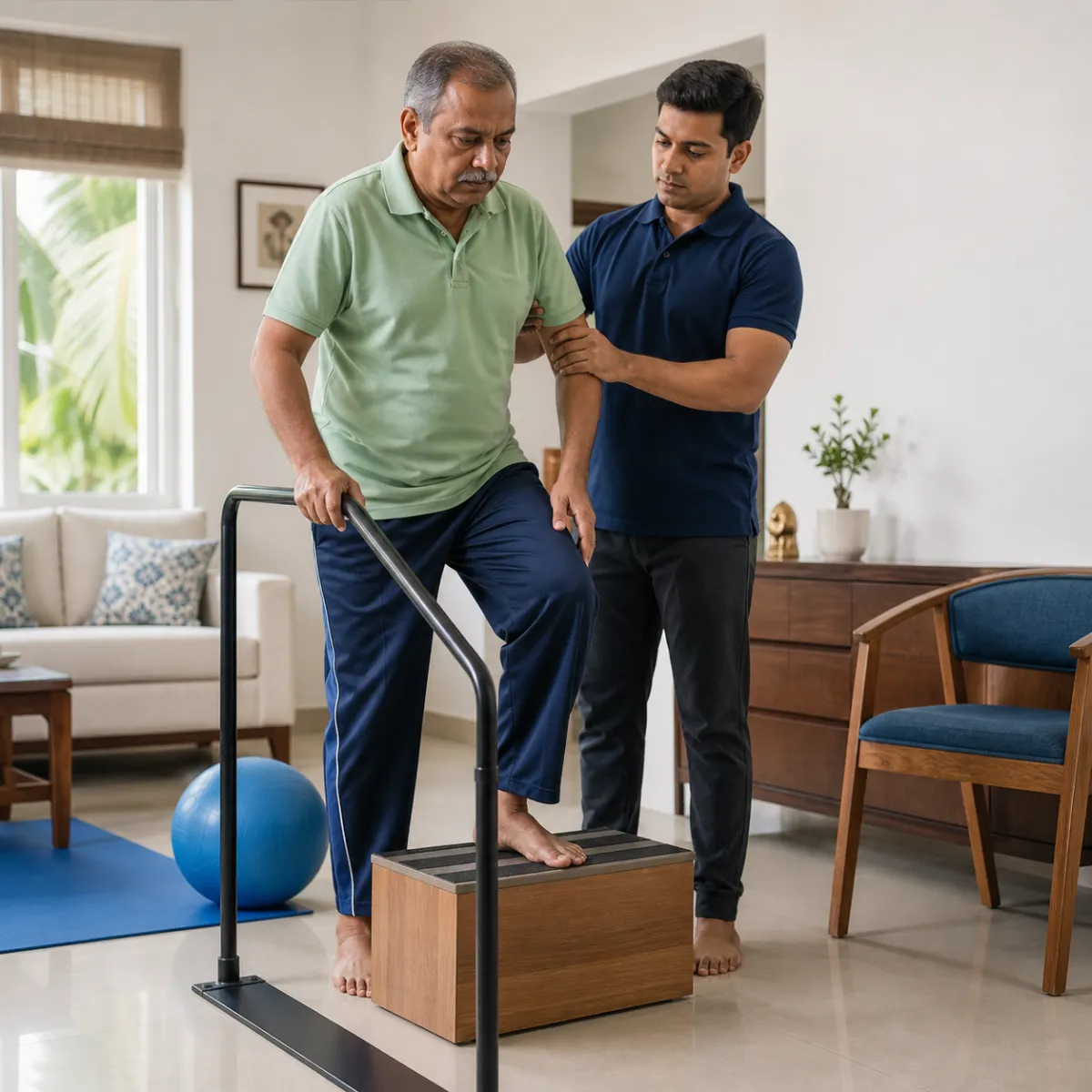 Patient participating in a goal-focused Stroke Rehabilitation session with a physiotherapist in Kolkata