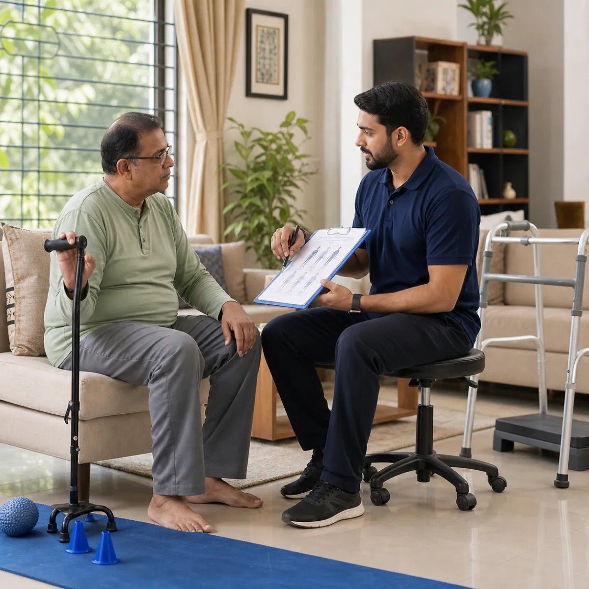 Physiotherapist completing a Stroke Rehabilitation assessment in Kolkata