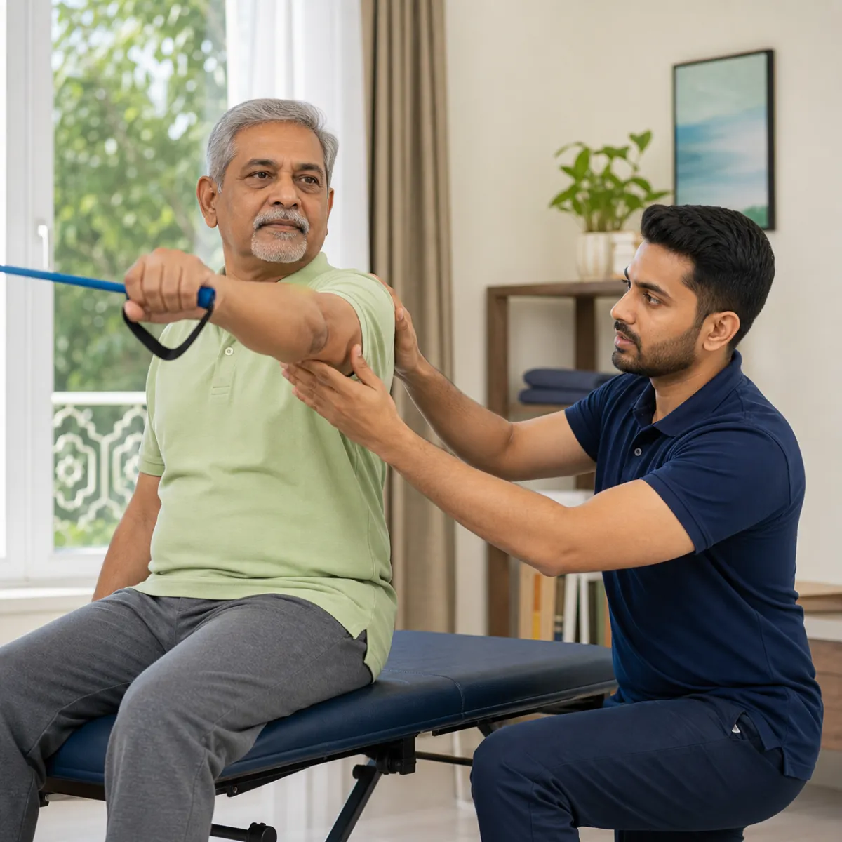 Physiotherapist guiding a structured Stroke Rehabilitation treatment session in Kolkata