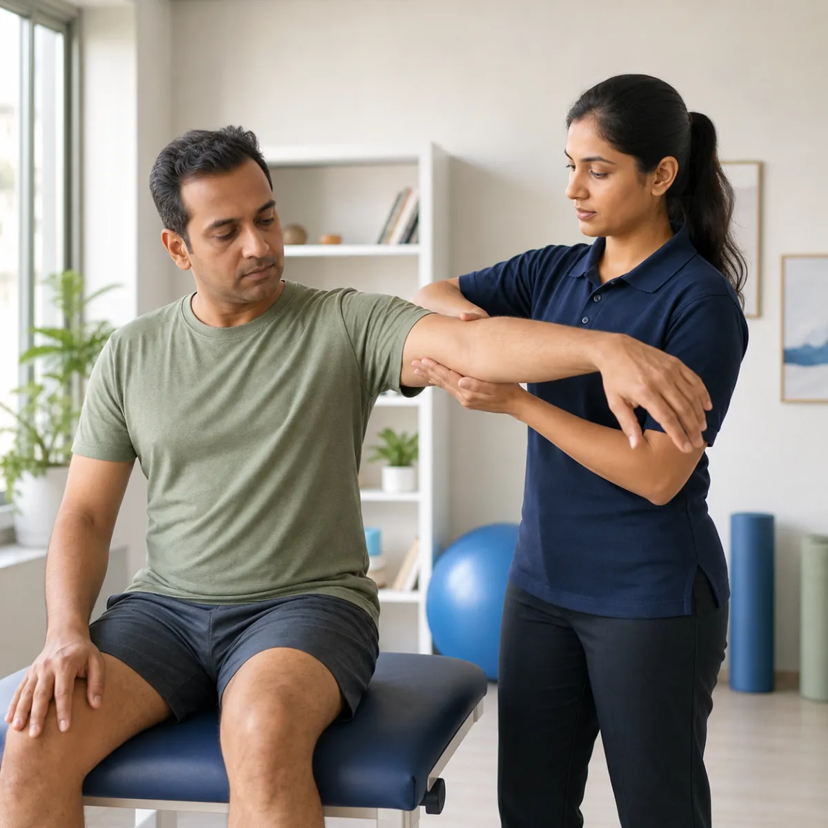 Physiotherapist assessing symptoms and functional limitations relevant to Tendinitis and Bursitis Treatment in Kolkata