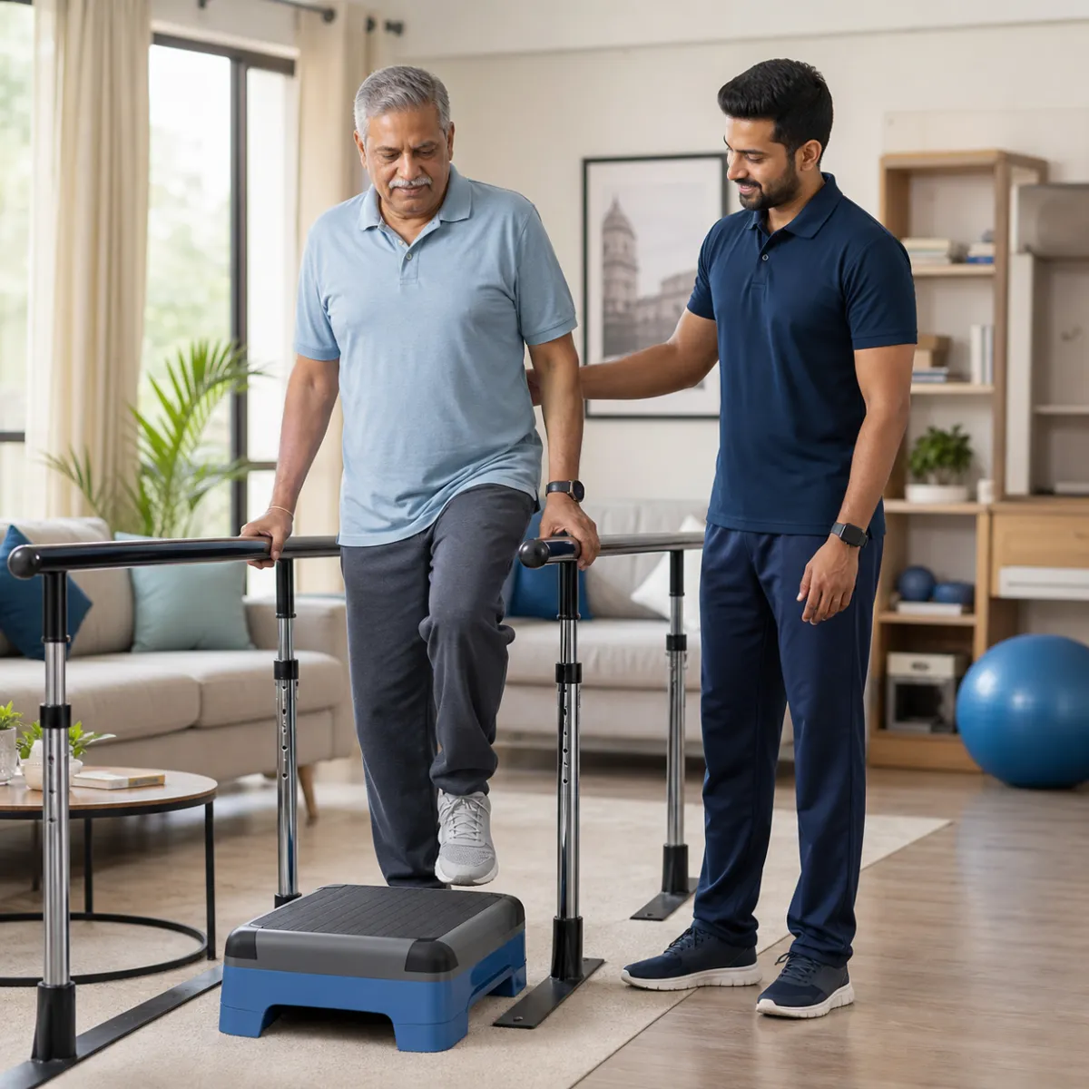 Patient participating in a goal-focused Total Hip Replacement Rehabilitation session with a physiotherapist in Kolkata