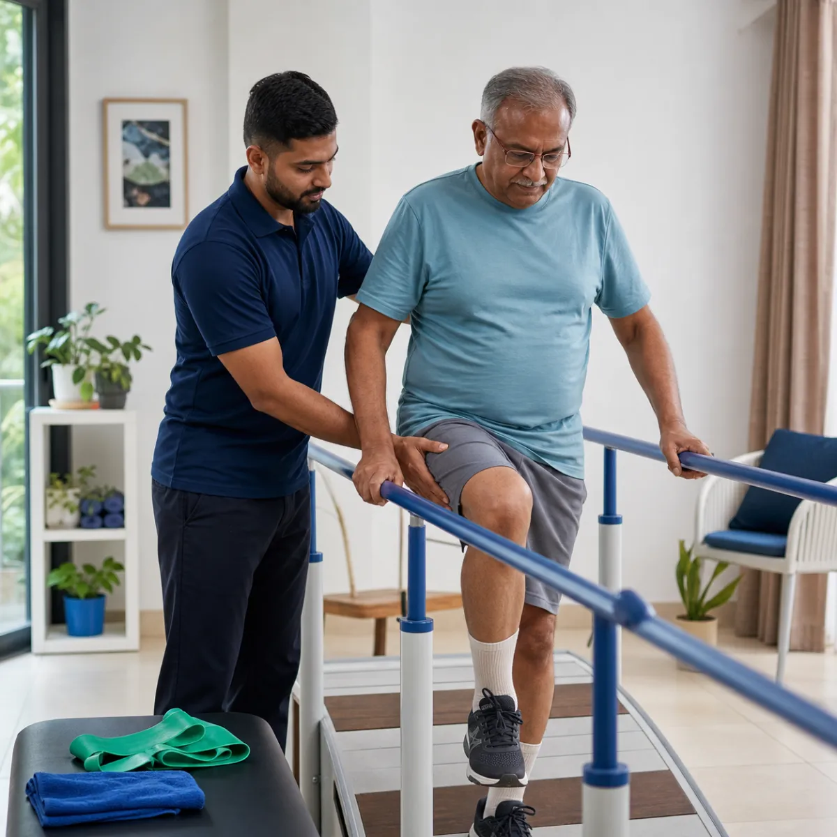 Physiotherapist guiding a structured Total Hip Replacement Rehabilitation treatment session in Kolkata