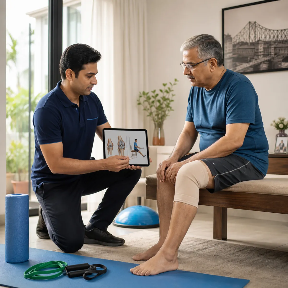 CareMotion physiotherapist delivering a personalized Total Knee Replacement Rehabilitation service in Kolkata
