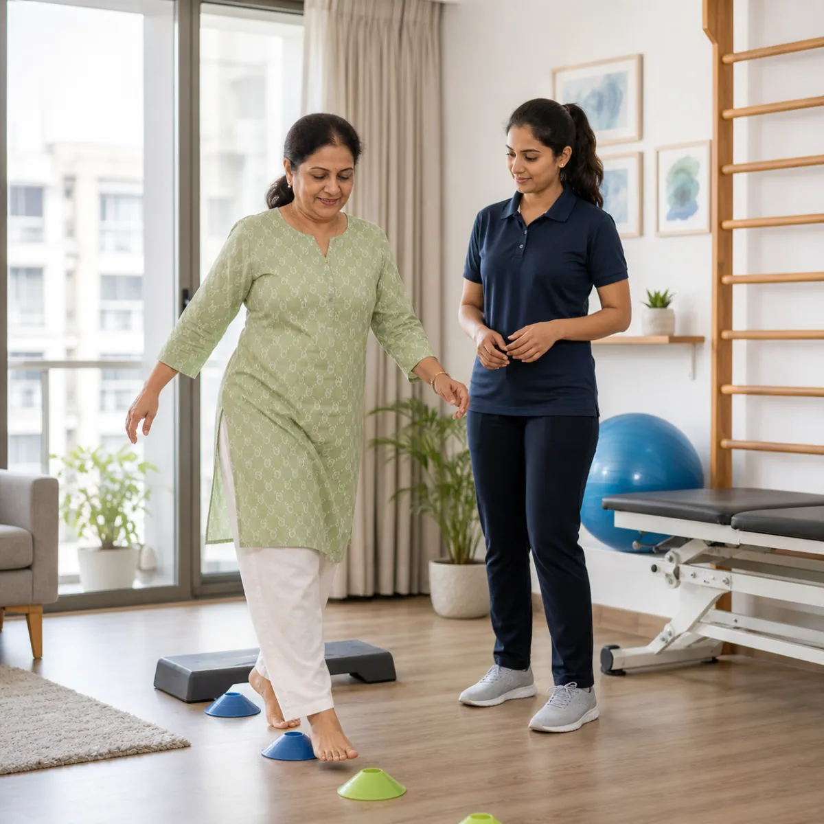 Patient participating in a goal-focused Vestibular Rehabilitation session with a physiotherapist in Kolkata