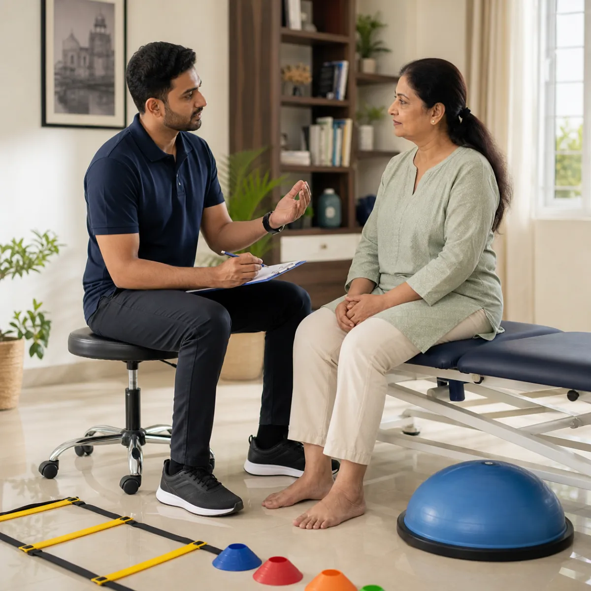 Physiotherapist completing an individualized Vestibular Rehabilitation assessment in Kolkata