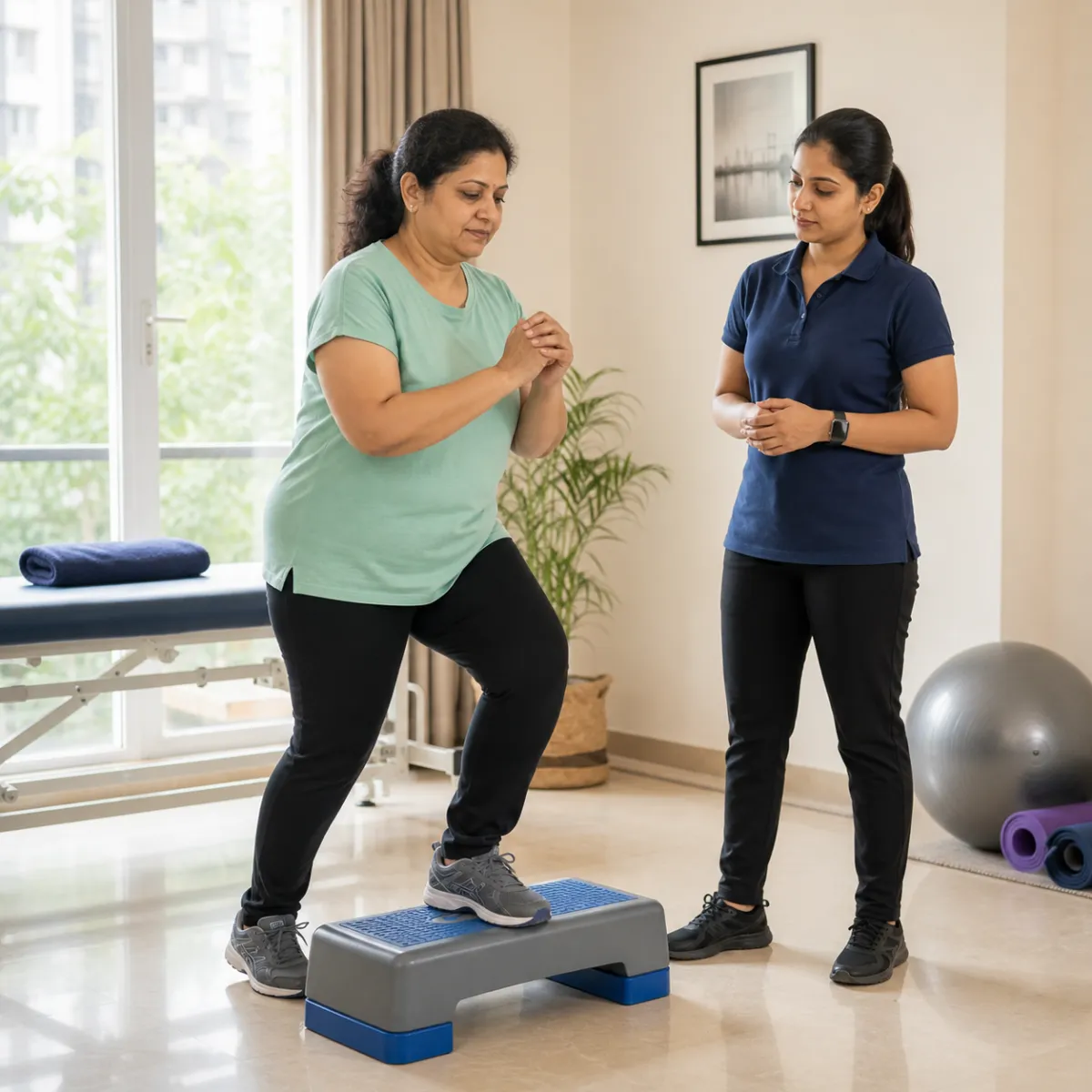 Patient participating in a goal-focused Weight Management Physiotherapy session with a physiotherapist in Kolkata