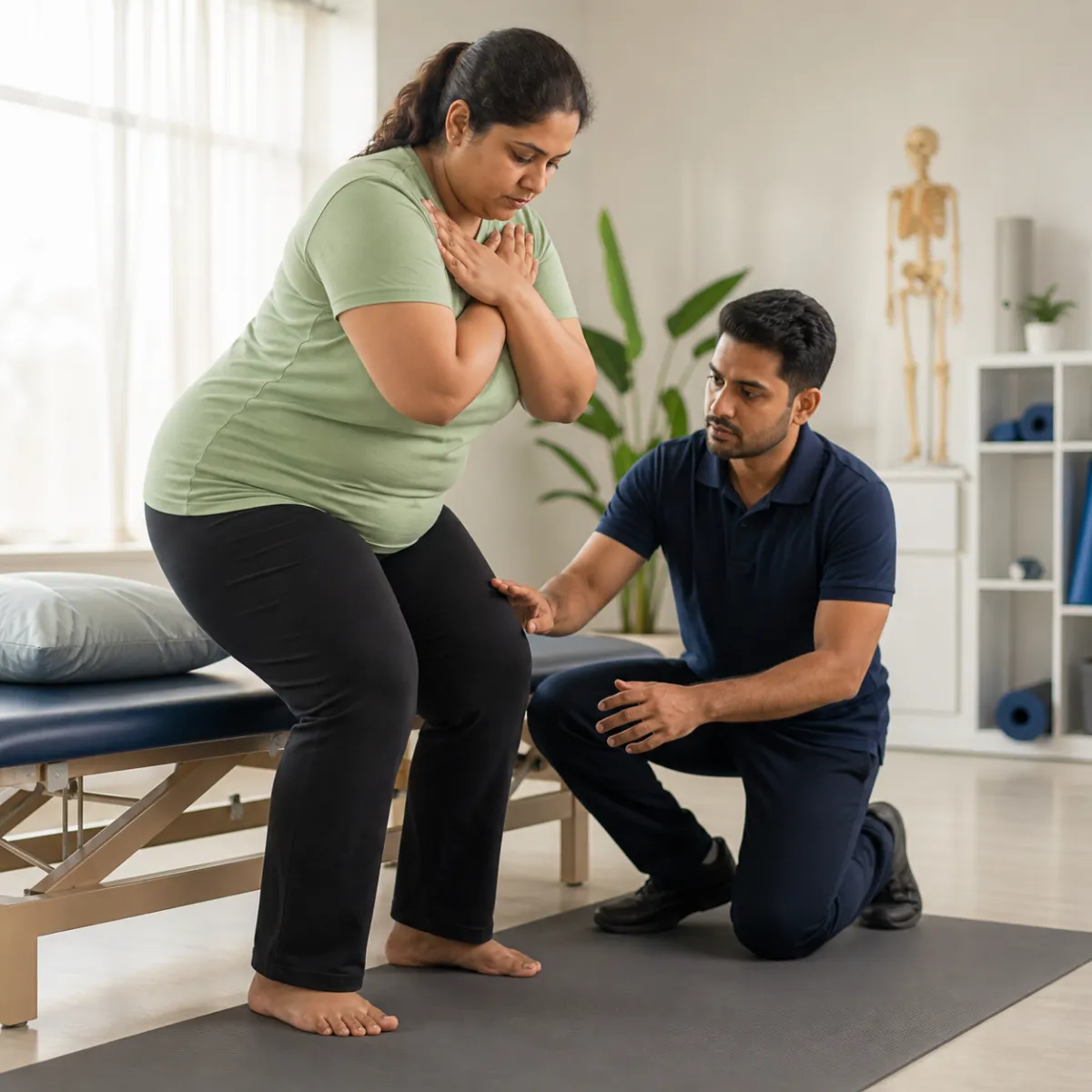 Physiotherapist assessing symptoms and functional limitations relevant to Weight Management Physiotherapy in Kolkata