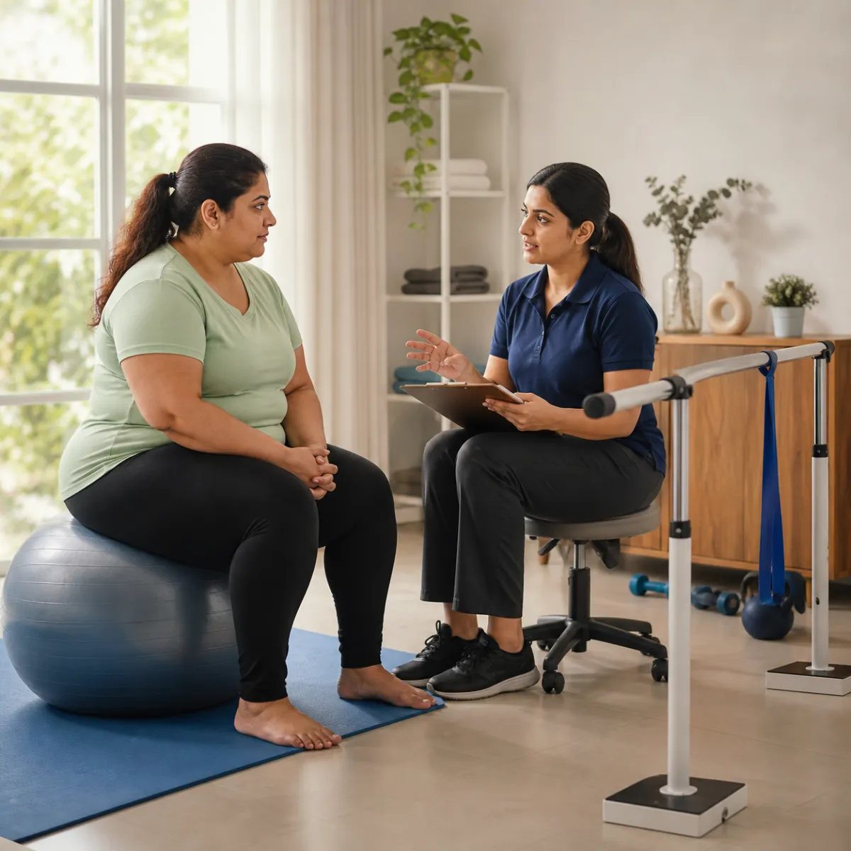 Physiotherapist completing an individualized Weight Management Physiotherapy assessment in Kolkata