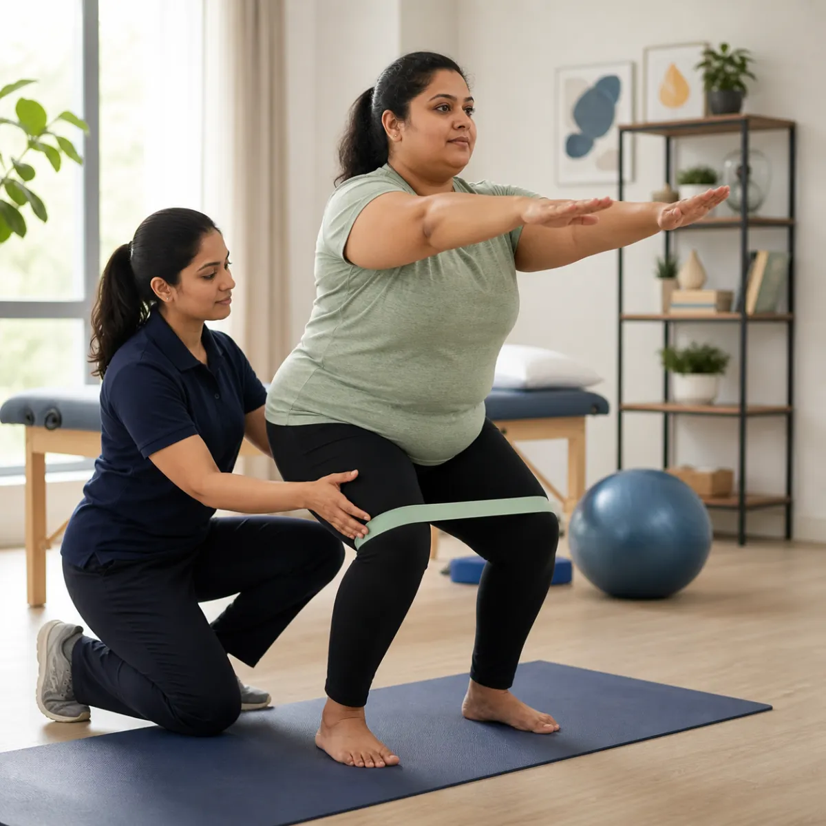 Physiotherapist guiding a structured Weight Management Physiotherapy treatment session in Kolkata