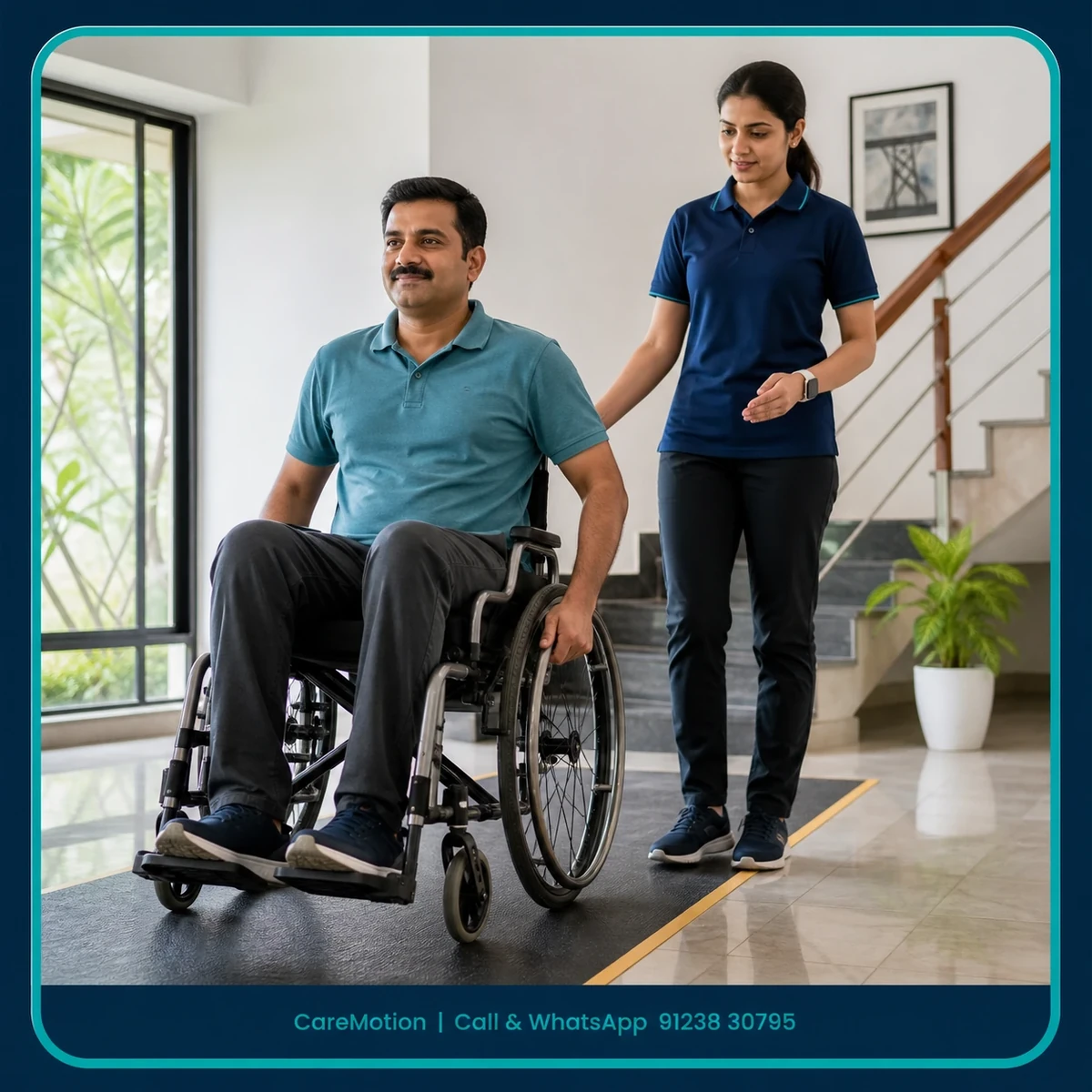 Patient participating in a goal-focused Wheelchair Assessment and Training session with a physiotherapist in Kolkata