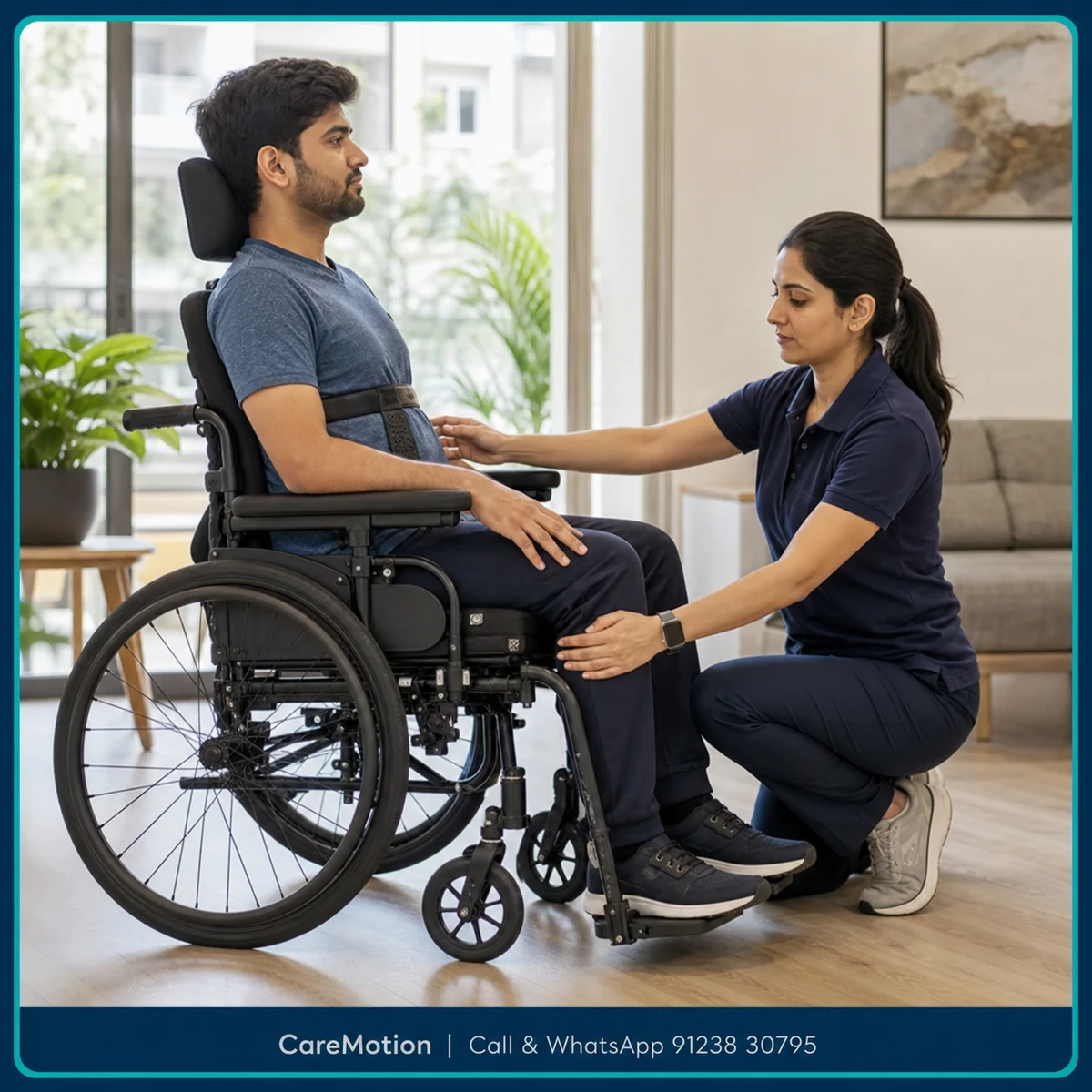 Physiotherapist assessing symptoms and functional limitations relevant to Wheelchair Assessment and Training in Kolkata
