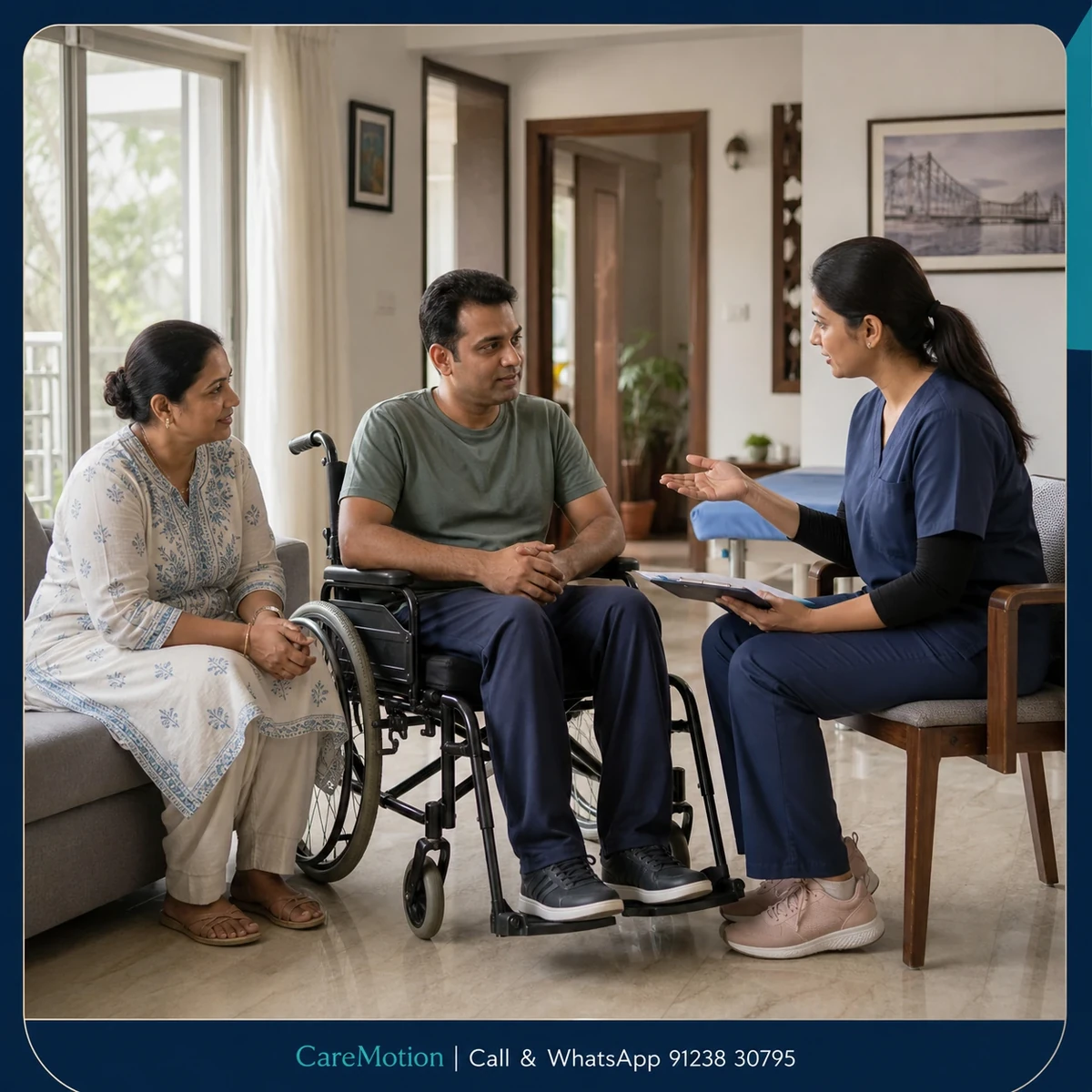 Physiotherapist completing an individualized Wheelchair Assessment and Training session in Kolkata
