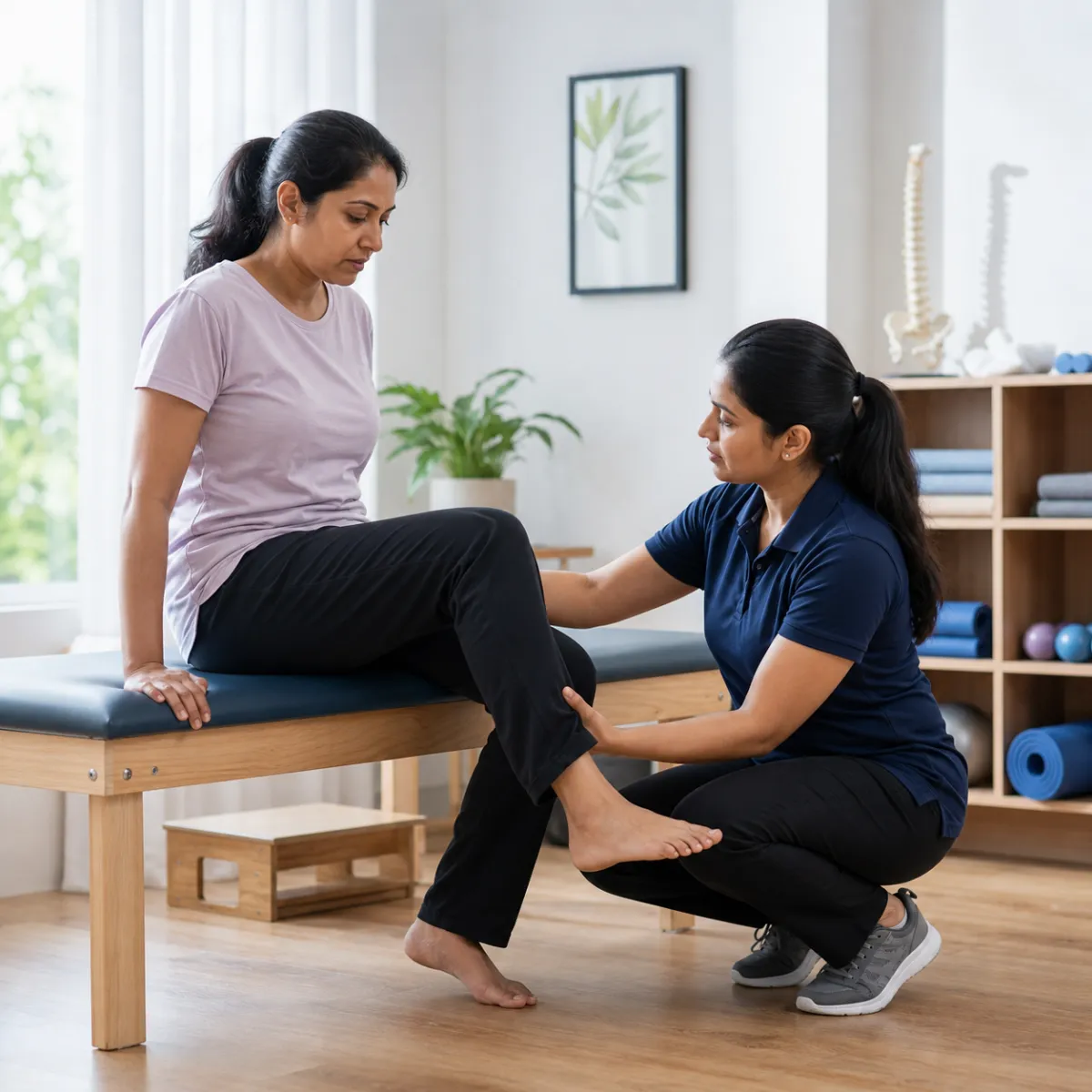 Physiotherapist assessing symptoms and functional limitations relevant to Women's Health Physiotherapy in Kolkata