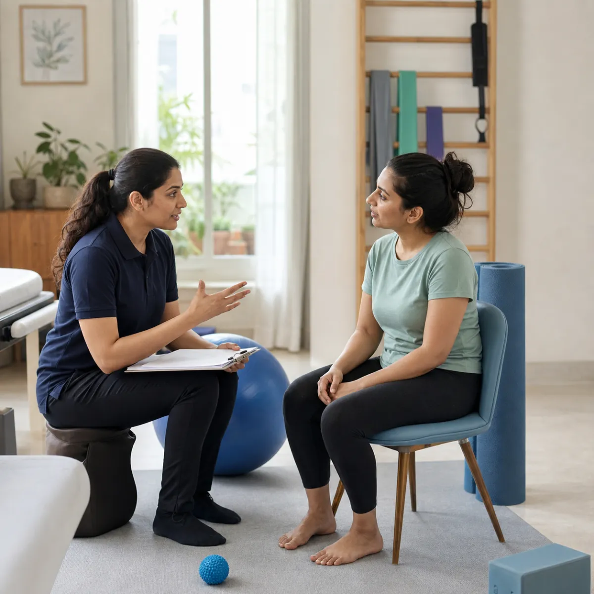 Physiotherapist completing an individualized Women's Health Physiotherapy assessment in Kolkata