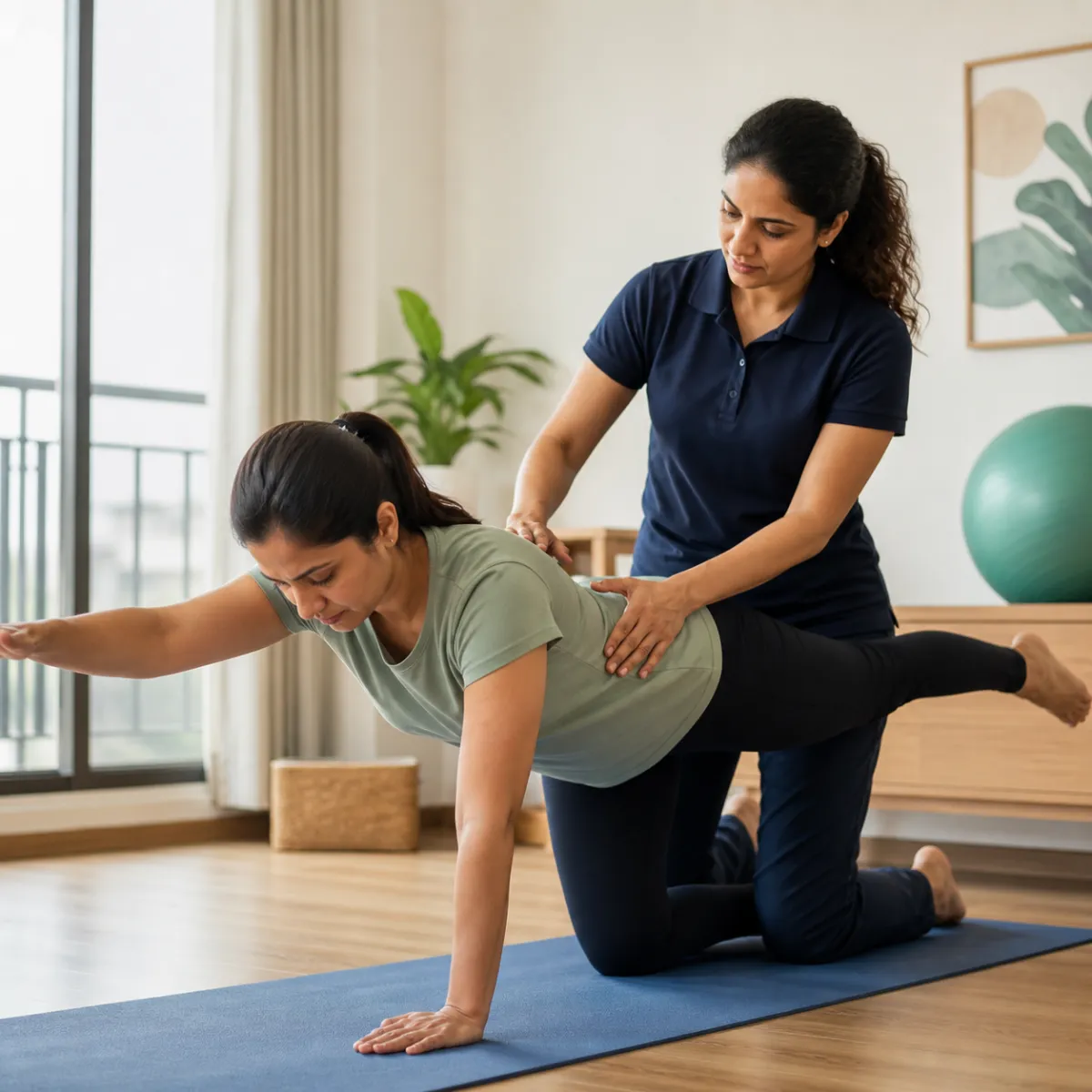 Physiotherapist guiding a structured Women's Health Physiotherapy treatment session in Kolkata